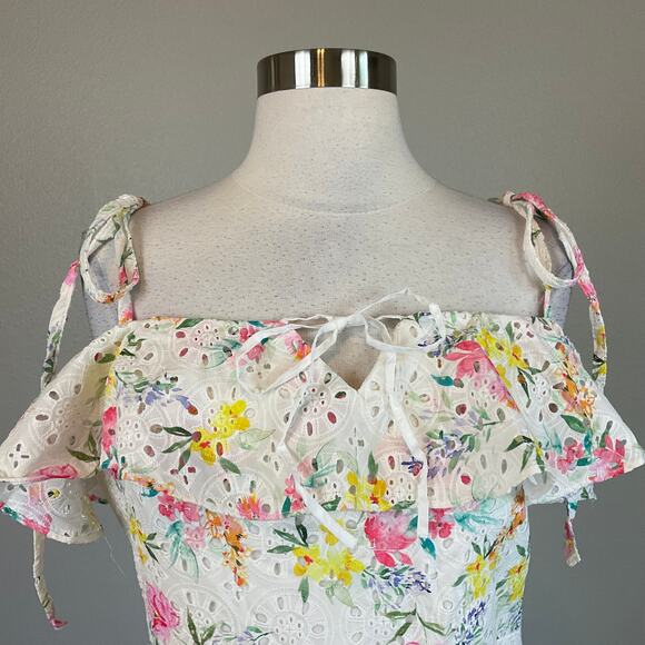 Yumi Kim Floral Cotton Eyelet Lace Dress White Size 12 San Juan A-Line Midi - Picture 5 of 12